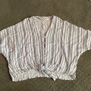 Blue and white striped blouse